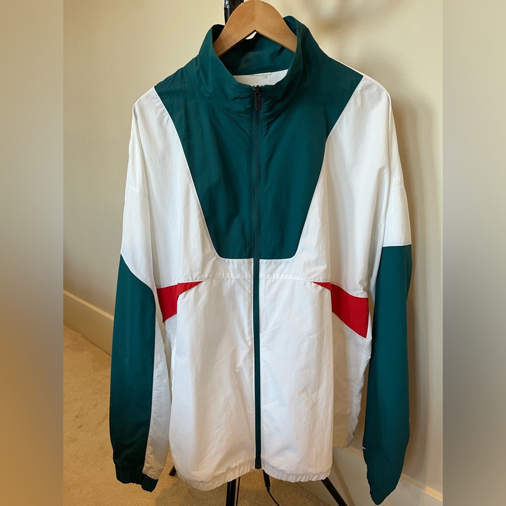 Reebok White and Green Oversized Track Jacket - Unisex